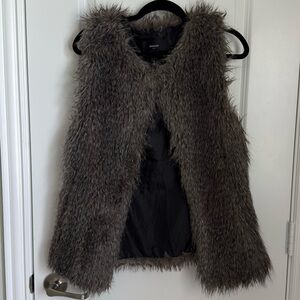 Mango Grey Faux Fur Vest Size XS